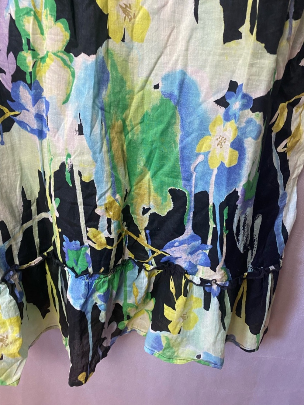 Black Floral Sundress Romantic Summer Boho with Coastal Green & Blue Flowers - Picture 4 of 7